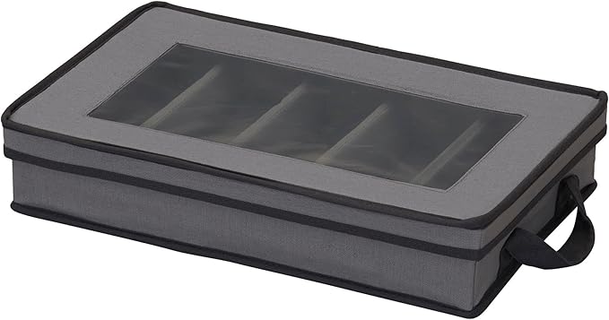 Household Essentials Windowed Flatware Storage Chest, 5 Compartment Storage with Serving Utensil Pouch, Removable Lid, Stackable, Foldable, Gray