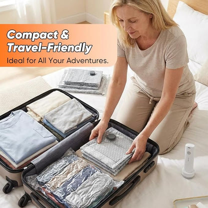 Travel Vacuum Bags with Pump: Vacuum Seal Bags for Clothing with Rechargeable 6000Pa Pump - Space-Saving, Premium Heavy Duty Storage Bags for Clothes, Bedding, Seasonal Items (2 sets, S+M+L)