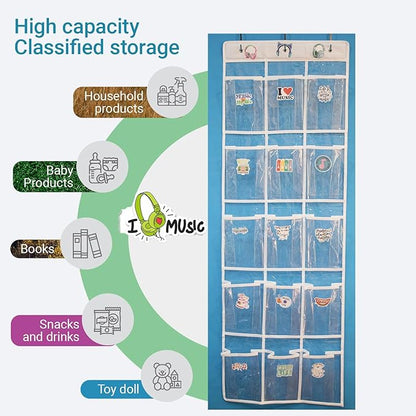 Headphone Storage Classroom, Over The Door Hanging Headphone Holder for Classroom with 15 PVC Clear Pocket Chart, Cell Phones Calculators Organizer