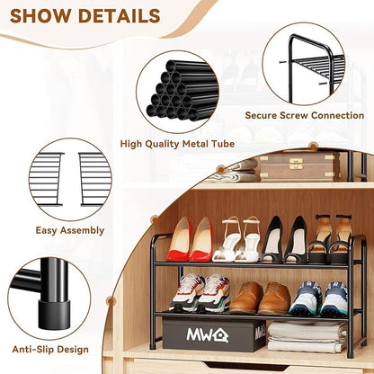 Simple Shoe Rack, 2 Tier Heavy Duty Metal Shoe Shelf 27 Inch Wide, Black