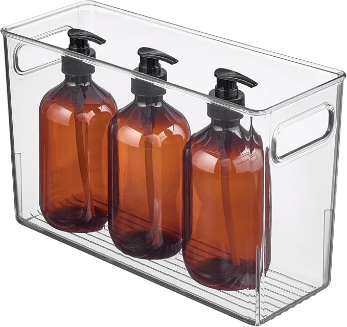 iDesign Slim Clear Plastic Bathroom Storage Bin, Tall Narrow Organizer for Lotions, Creams, and Toiletries