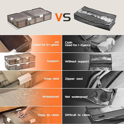 Under Bed Storage Containers with Wheels - Stackable, Foldable Plastic Storage Boxes with Lids for Clothes, Shoes, Blankets - Perfect for Bedroom Organization and Dorms (2 Pack-25.2''x16.5''x7.1'')