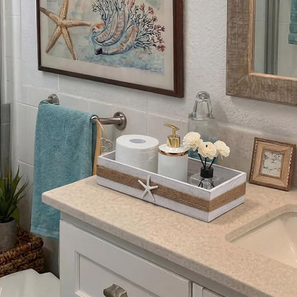 Novabright Beach Toilet Tank Basket Rustic Bathroom Decor Box Farmhouse Wood Bathroom Paper Holder Basket Starfish Decor Top of Toilet Organizer Storage for Coastal Bath Tank Topper Counter Decoration