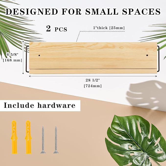 Mifoci 2 Pcs Wall Mounted Shoe Rack Organizer Wooden Modern Compact Wall Space Saving Shoe Holder Storage for Sneaker Footwear Slipper Boots Entryway Narrow Spaces Hallway(28.35'' Long)