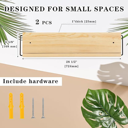 Mifoci 2 Pcs Wall Mounted Shoe Rack Organizer Wooden Modern Compact Wall Space Saving Shoe Holder Storage for Sneaker Footwear Slipper Boots Entryway Narrow Spaces Hallway(28.35'' Long)