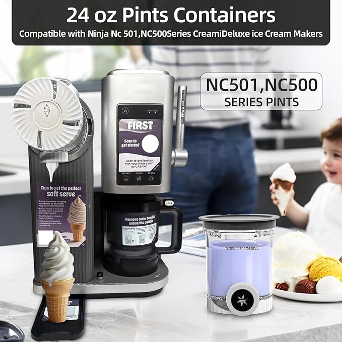4 Pack creami swirl pints and Lids,NC700 Makers Containers Cups creami accessories ，Compatible with Swirl Ice Cream & Soft Serve Makers