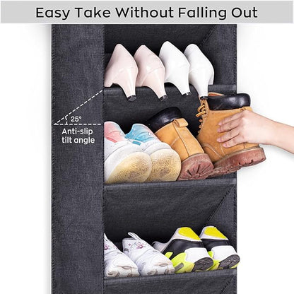 SLEEPING LAMB Shoe Rack for Door with Large Deep Pocket, Hanging Door Shoe Organizer for Closet Hanger, Dorm and Narrow Sneaker Storage Holder, Black