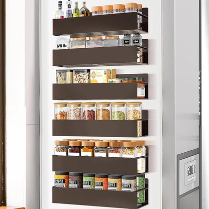 SMRCAD Magnetic Spice Rack for Refrigerator, 6pack Magnetic Shelf for Fridge Space Saving Seasoning Organizer for Kitchen storage Any Metal Surface No Drilling Needed (6pack-Bronze)