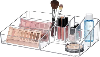 Acrylic Cosmetic Organizer, Transparent Plastic Makeup Holder, Compartmented, Shatter-Proof, Perfect Bathroom Vanity Storage Solution for Beauty Supply, Large