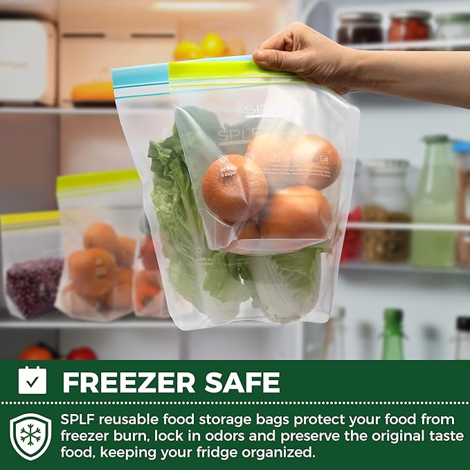 SPLF 12 Pack Reusable Gallon Freezer Bags Dishwasher Microwave Safe, 1 Gallon BPA Free Leakproof Food Storage Bags, Silicone Free Containers for Meal Prep, Fridge Kitchen Organization