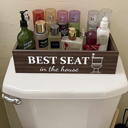 Bathroom Decor Box, Toilet Paper Basket 2 Sides Signs Farmhouse Bathroom Toilet Basket Tank Topper Rustic Farmhouse Home Decor for Livingroom Kitchen（One Dark Brown Box）