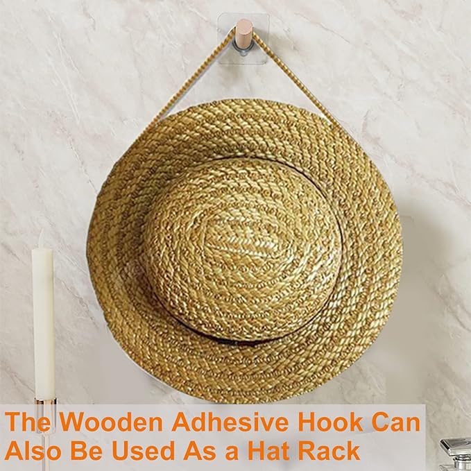 Macrame Hat Hangers for Wall with Adhensive Wooden Hook, Handmade Decorative Boho Hat Organizer Bohemian Macrame Cap Holder Set for Display for Beach Hat Sun Hat for Wide Brim Caps (2 holes)