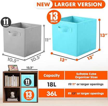 ShellKingdom Storage Bins, Foldable Fabric Storage Cubes And Cloth Storage Organizer Drawer For Closet And Toys Storage, 13 X 13 X 13 INCH, 6 Pack (Light Blue)