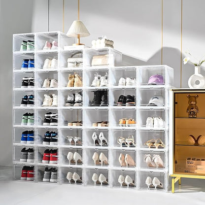 Large Shoe Boxes Clear Plastic Stackable，Drop Front Shoe Box with Clear Door, Shoe Containers For Sneaker Display,Fit up to US Size12