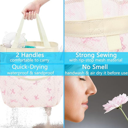 Fammart Mesh Shower Caddy Portable for College Dorm Room Essentials, Odorless Polyester Large Shower Tote Bag with Dual Handles, 8-Pocket Quick-Dry Toiletry Organizer for Travel, Beach, Camping, Gym