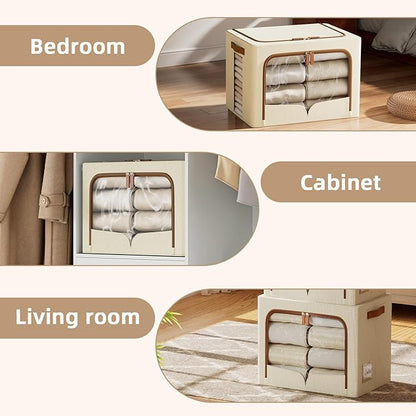 FHSQX 6 Pack Clothes Storage Bins - Foldable Storage Bins for Clothes Fabric Storage Box with Metal Frame (Beige, 16.5x12.2x12.2 inch)