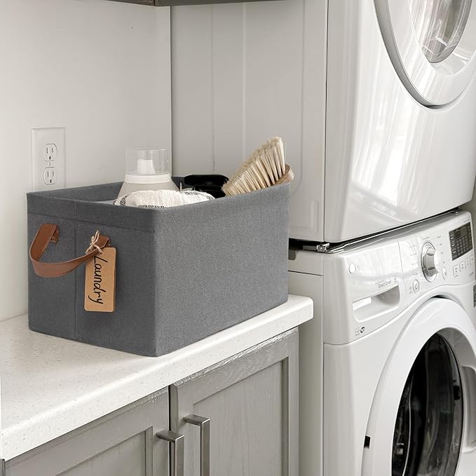 CHICVITA Storage Baskets for Organizing, Fabric Storage Bins for Clothes, Towels, Shoes, Closet Baskets for Bedroom Organizing, 14 ¾" L x 10 ¼" W x 8 ¼" H, Grey, 2-Pack
