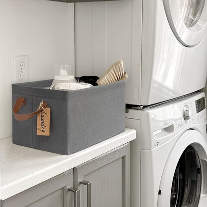 CHICVITA Storage Baskets for Organizing, Fabric Storage Bins for Clothes, Towels, Shoes, Closet Baskets for Bedroom Organizing, 14 ¾" L x 10 ¼" W x 8 ¼" H, Grey, 2-Pack