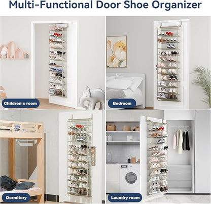 Whitmor 36 Pair Over The Door Shoe Organizer, 12 Tier Hanging Shoe Organizer, Heavy Duty Metal & Mesh Shoe Holder, Hanging Shoe Rack for Closet Organizer & Storage, 74" L x 21.7" W x 7.5" H, Oat