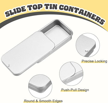 uxcell 8Pcs Slide Top Tin Containers, Mini Metal Empty Tins Box with Sliding Lids, 2.4"x1.3"x0.4" Rectangular Storage Organizers for Lip Balm, Solid Perfume, Small Items, Frosted Silver