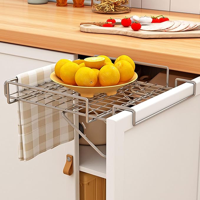 POCREATION Foldable Cabinet Door Organizer, Space Saving Kitchen Hanging Shelf Countertop Extender Shelf No Drill Storage Rack with Stainless Steel Adjustable Knob for Additional K (Original Color)