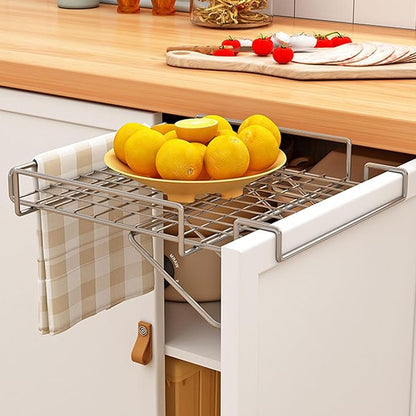 BRRNOO Cabinet Door Organizer Foldable Shelf Extender Countertop Extension Table Kitchen Countertop Extender Kitchen Workstation Extension Counter Space Shelf Stainless Steel No Drill (Original Color)