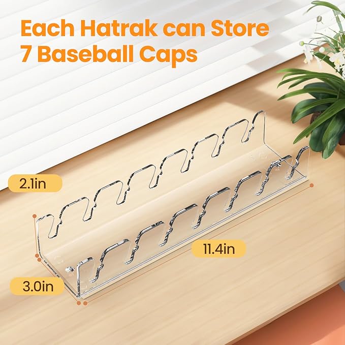 Nicetree Hat Organizer for Baseball Caps, 2 Pcs No Install Acrylic Hat Racks for 14 Baseball Caps Storage, Hat Stand for Caps Display and Organizer for Dresser, Bedroom, Closet, Office