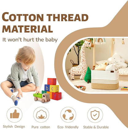 Storage Baskets, 42L*2 Pack Storage Baskets for Organizing, Laundry Basket for Closet,Cotton Rope Blanket Basket for Storage, Toy Storage Basket for Living Room, Laundry Room, Bedroom-Jute