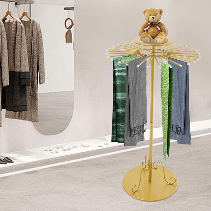Freestanding Scarf Display Rack, Scarf Organizer with 30 Rods Scarf Rack Rotating Round Scarf Display Stand Scarf Holder Organizer for Clothing Stores, Shopping Malls, Apartments, Home