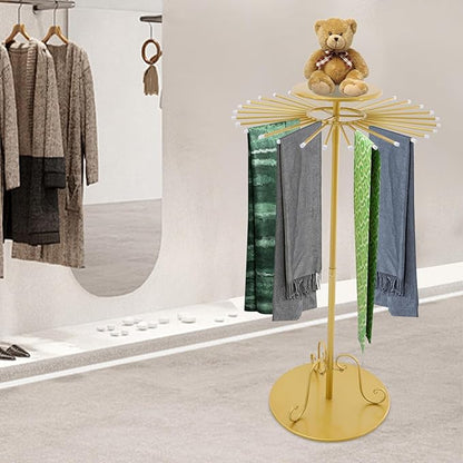 Freestanding Scarf Display Rack, Scarf Organizer with 30 Rods Scarf Rack Rotating Round Scarf Display Stand Scarf Holder Organizer for Clothing Stores, Shopping Malls, Apartments, Home
