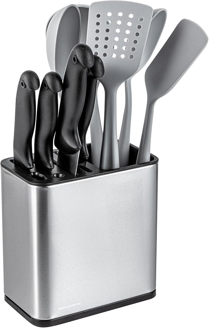 Restaurantware Stainless Steel Utensil Holder 1 Count 7.7 x 4.6 x 7.8 Inches Durable Cutlery Storage Flatware Organizer Rust-Resistant Sink Caddy Silver Kitchenware Holder