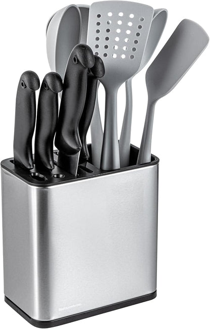 Restaurantware Stainless Steel Utensil Holder 1 Count 7.7 x 4.6 x 7.8 Inches Durable Cutlery Storage Flatware Organizer Rust-Resistant Sink Caddy Silver Kitchenware Holder