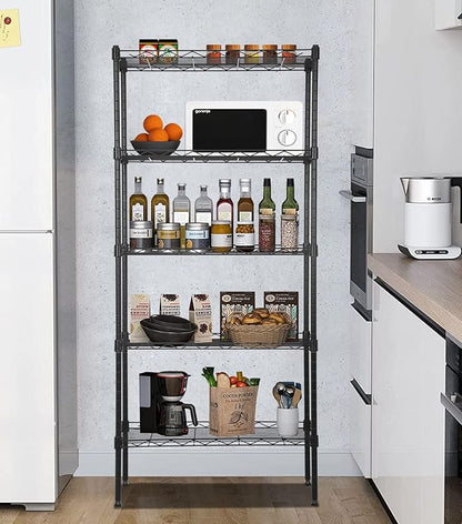 Wire Shelves 5-Tier Metal Storage Shelves 47.6" H x 21.5" x 11.6" Adjustable Wire Rack Shelf NSF Shelving Unit for Kitchen Storage Pantry Laundry, 750LB Capacity, Black