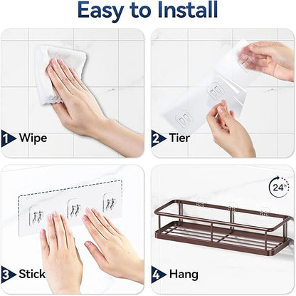 YASONIC Shower Caddy 3 Pack Rustproof Shower Organizer, Large Capacity Shower Shelves for Inside Shower, Bathroom Organizers and Storage with Soap Holder and 12 Hooks, Adhesive Shower Storage Bronze
