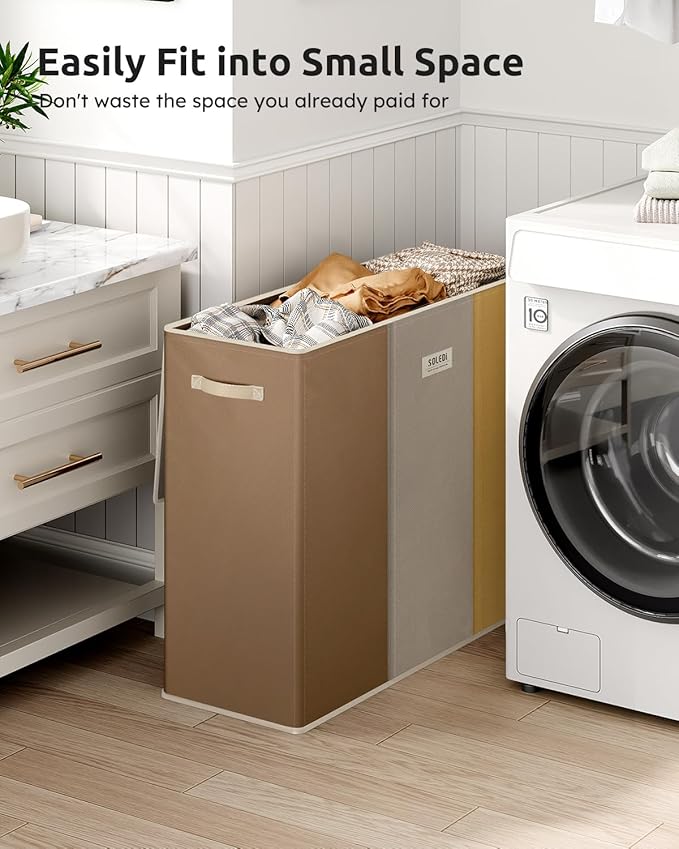 SOLEDI 180L 3-Section Laundry Hamper with Lid, Extra Large Dirty Clothes Basket with Sturdy Handles for Laundry Room & Bedroom - Durable Organizer for Sorting Laundry