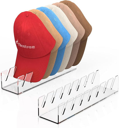 Nicetree Hat Organizer, 2 Pcs No Install Acrylic Hat Racks for 14 Baseball Caps Storage, Hat Stand for Baseball Caps Display and Organizer for Dresser, Bedroom, Closet, Office