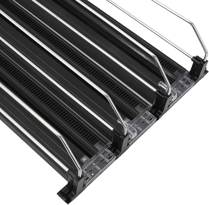 Fridge Can Pusher, Adjustable Drink Dispenser for Soda, Water Bottle Storage Organize with Glide, Holds Various Beverages for Vending Machine, Refrigerator, Supermarket (Black)