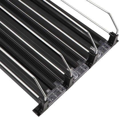 Fridge Can Pusher, Adjustable Drink Dispenser for Soda, Water Bottle Storage Organize with Glide, Holds Various Beverages for Vending Machine, Refrigerator, Supermarket (Black)