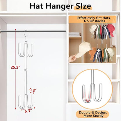 NANATI Hat Hangers for Closet, 1 Pack Stainless Steel Hat Organizer, Hat Racks for Baseball Caps, Cap Organizer for Baseball Caps, Silvery