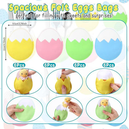 24 Pcs Silverware Holder Utensil Cutlery Holder Felt Eggs Colorful Tableware Bags Reusable Egg Shaped Container Silverware Pouch Bags for Knife Forks Organizer