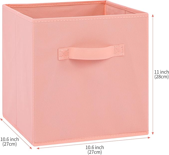 Stero Fabric Storage Bins 6 Pack Fun Colored Durable Storage Cubes with Fabric Handles Foldable Cube Baskets for Home, Kids Room, Closet and Toys Organization Peachpuff