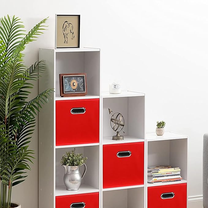 Fabric Cloth Storage Bins,Fabric Cube Bins Organizer with Dual Handles Foldable Cube Storage Baskets for Home Bedroom Storage,Set of 6,(Red)