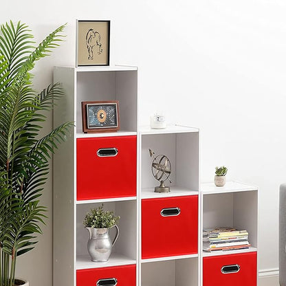 Fabric Cloth Storage Bins,Fabric Cube Bins Organizer with Dual Handles Foldable Cube Storage Baskets for Home Bedroom Storage,Set of 6,(Red)