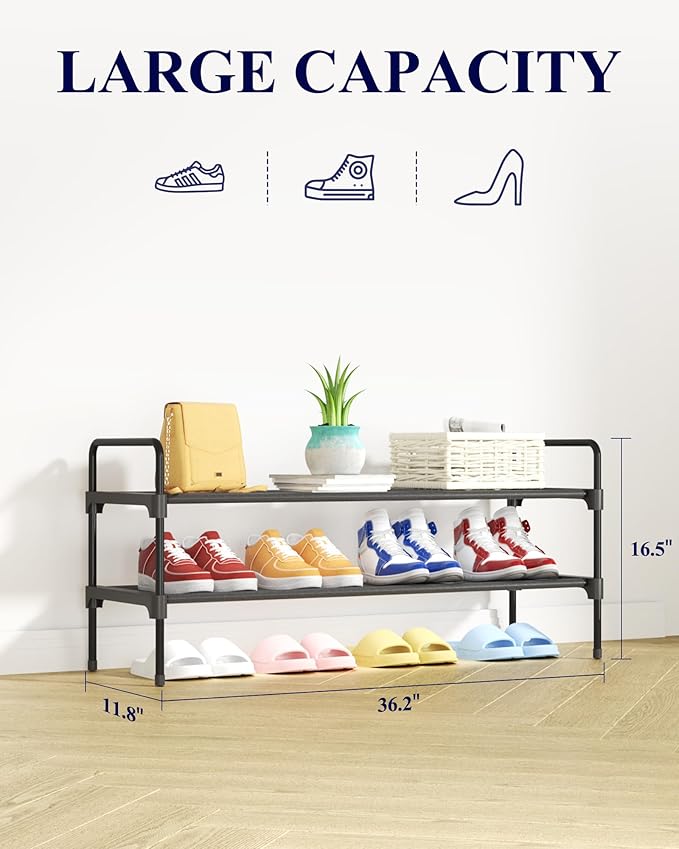 Kitsure Shoe Rack for Closet, Sturdy and Long-Lasting Shoe Shelf, Shoe Rack for Entryway, Personalized DIY Shoe Organizer, Shoe Rack Organizer for Space-Saving, 36.2" x 11.8" x 16.5", Black