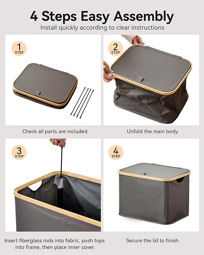 Storage Basket with Lid and Handles, 40L Fabric Bin for Shelf, Closet, Toy Organization, Collapsible Storage Organizer for Home, Grey