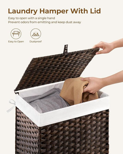 Greenstell Laundry Hamper with Lid, 90L Clothes Hamper with 2 Removable Liner Bags & 2 Mesh Laundry Bags, Handwoven Synthetic Rattan Laundry Basket for Clothes, Toys in Bathroom, Bedroom Brown
