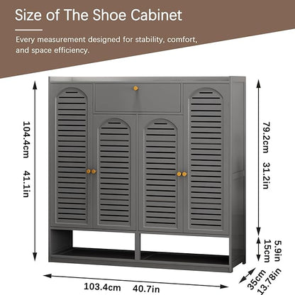 7-Tier Shoe Storage Cabinet with Shutter Doors, Large Capacity Shoe Cabinet With Drawers Sneakers Shoe Rack Shelf for Entryway, Freestanding Shoe Organizer with Thickened Adjustable Shelves for Closet