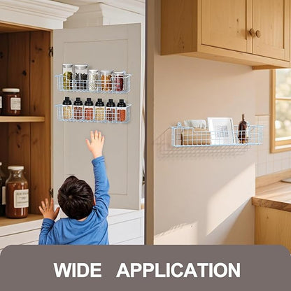 Spice Rack Wall Mount, 4-Pack Seasoning Organizer for Kitchen Storage Organization, Metal Spice Holder Saving Space Shelf for Cabinet, RV, Pantry, Blue