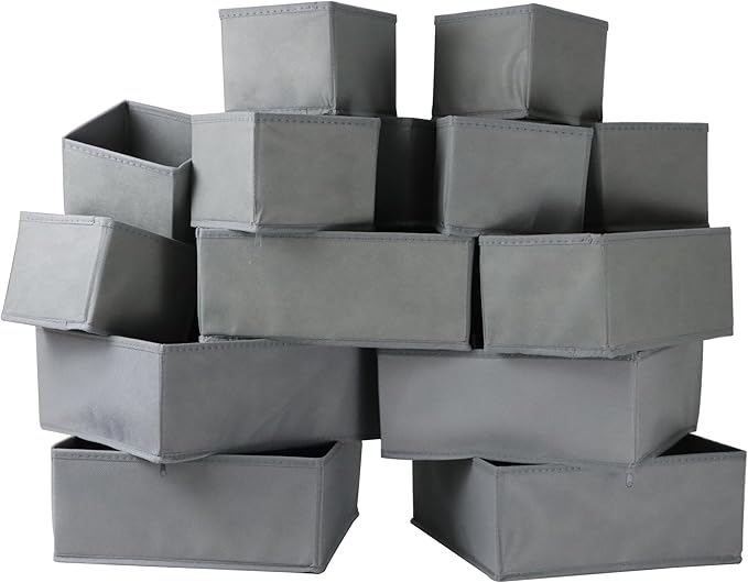 Fordonral 16 Pack Drawer Organizer Clothes, Foldable Fabric Dresser Organizer Closet Organizers and Storage Box for Underwear,Folded Clothes,Baby Clothing,Socks,Bra,Towels,Ties(Gray)