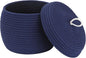 Sea Team Round Cotton Rope Storage Basket with Lid, Decorative Woven Storage Bin, Pot, Caddy, Organizer, Container for Snacks, Towels, Plants, 10 x 7.5 Inches (Small, Dark Blue)